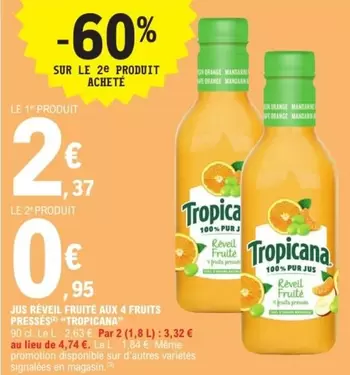 Tropicana - Jus Réveil Fruité : 4 Fruits Pressés pour un petit-déjeuner vitaminé