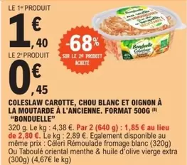 Bonduelle Coleslaw Carotte, Chou Blanc et Oignon à la Moutarde à l'Ancienne - 500g