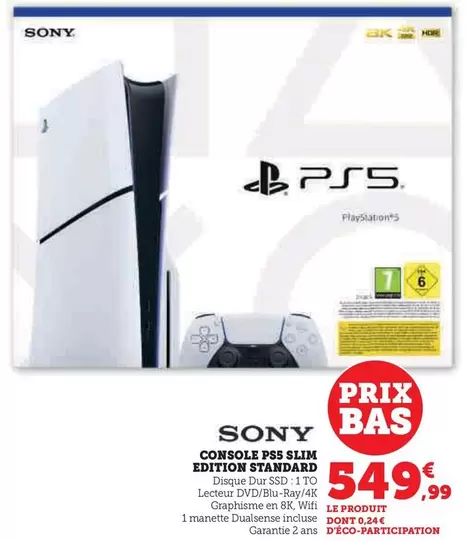 Sony - Console PS5 Slim Edition Standard offre à 549,99€ sur Super U