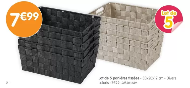 Lot De 5 Panières Tissées offre à 7,99€ sur B&M