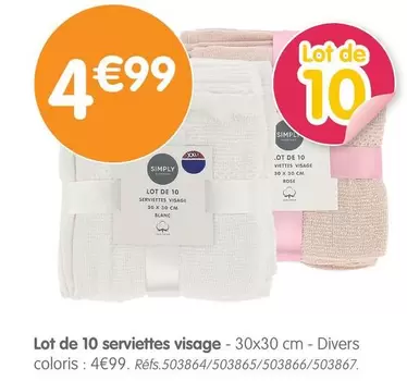 Simply - Lot De 10 Serviettes Visage offre à 4,99€ sur B&M