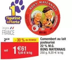 Bons Mayennais - Camembert au Lait Pasteurisé 22% M.G. - Délicieux fromage crémeux à prix promo!