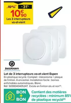 Jacobsen - Lot de 3 Interrupteurs Va-et-vient Espen : Pratique et design pour votre intérieur