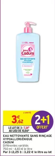 Cadum - Eau Nettoyante Hypoallergénique Sans Rinçage pour une peau propre et douce