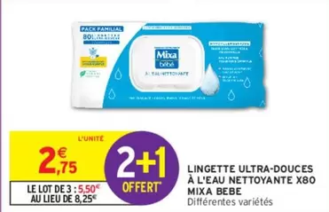 Mixa Bebé - Lingettes Ultra-Douces à l'Eau Nettoyante X80 - Ultra-douces, pratiques et efficaces pour la peau délicate de bébé