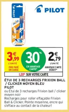 Pilot - Étui de 3 Recharges Frixion Ball / Clicker Moyen Bleu - Pratique et Innovant