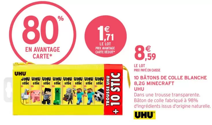 uhu - 10 Batons De Colle Blanche 8,2c Minecraft