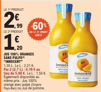 Innocent - Jus 100% Oranges Sans Pulpe