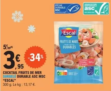 Escal - Cocktail Fruits De Mer Surgelé Durable ASC MSC : Délicieux et Écologique