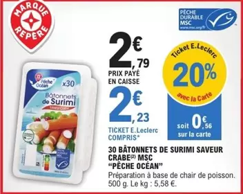 Pêche Ocean - 30 Bâtonnets de Surimi Saveur Crabe MSC - Offre Spéciale!