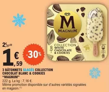 Magnum - 3 Bâtonnets Glacés Chocolat Blanc & Cookies : Délicieuses douceurs glacées à savourer