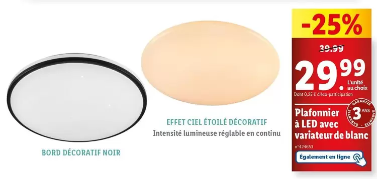 plafonier à led avec variateur de blanc