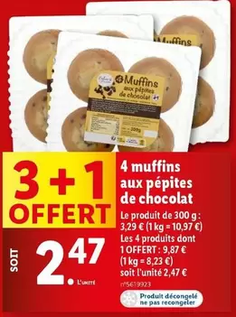 4 Muffins Aux Pépites De Chocolat