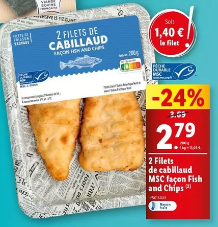 2 Filets De Cabillaud MSC Façon Fish And Chips