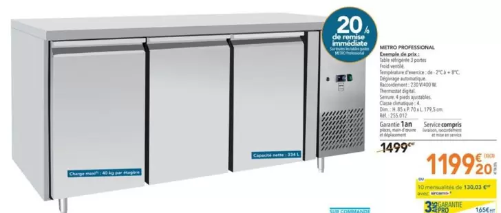 Metro Professional - Table Réfrigérée 3 Portes offre à 1199,2€ sur Metro