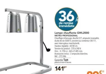 Metro Professional - Lampe Chauffante GWL2000 offre à 89€ sur Metro