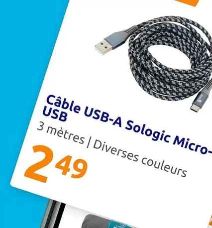 Câble Usb-a Sologic Micro- offre à 2,49€ sur Action