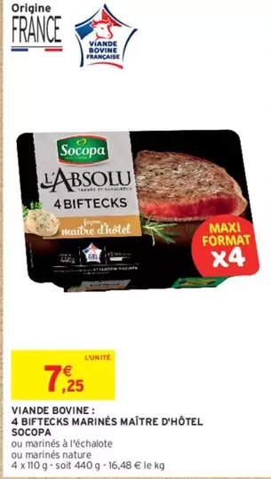 Socopa - 4 Biftecks Marines Maitre D'hôtel en Promo : Viande Bovine de Qualité