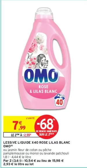 Lessive Liquide Pamplemousse Omo X40 - Promo Rose Lilas Blanc