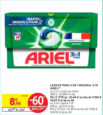 Ariel - Lessive Pods 3 En 1 Original X 19