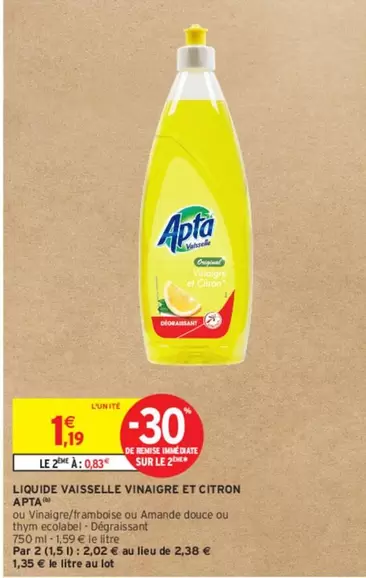 Apta - Liquide Vaisselle Vinaigire Et Citron