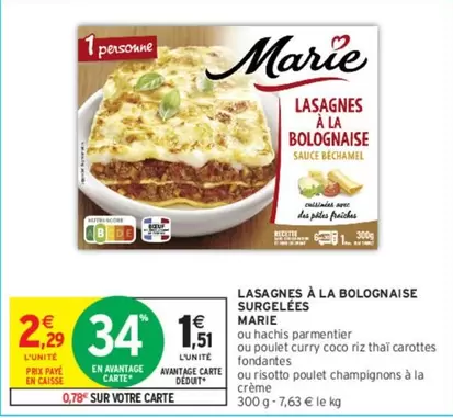 Marie - Lasagnes À La Bolognaise Surgelées