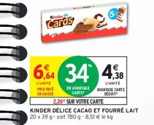 Kinder - Ferrero -  Délice Cacao Et Fourre Lait