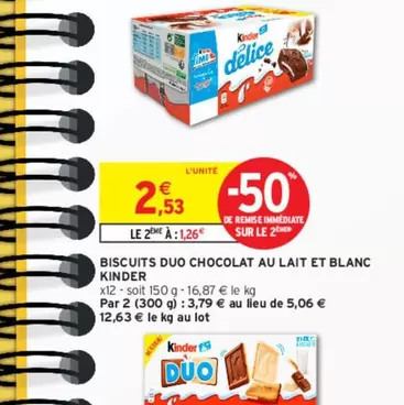 Kinder - Biscuits Duo Chocolat Au Lait Et Blanc