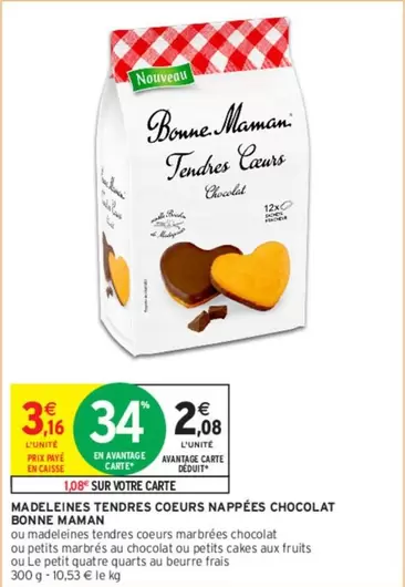 Bonne Maman - Madeleines Tendres Cœurs Nappées Chocolat : douceur et gourmandise en promo