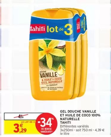 Tahiti - Gel Douche Vanille et Huile de Coco 100% Naturelle - Douceur et Évasion Tropicale