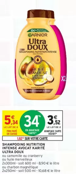 Garnier Shampooing Nutrition Intense Avocat Karité Ultra Doux - Nourrit intensément les cheveux secs