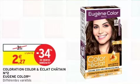 Eugène Color - Coloration Color & Éclat Châtain N°2 : Promo Éclat et Brillance pour Vos Cheveux