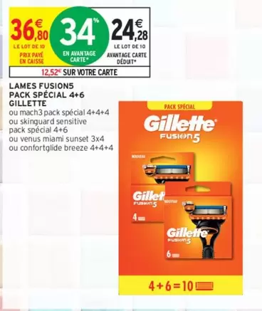 Gillette - Lames Fusions Pack Spécial 4+6