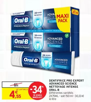 Oral-B Pro Expert Advanced Science : Dentifrice au nettoyage intense pour une protection optimale