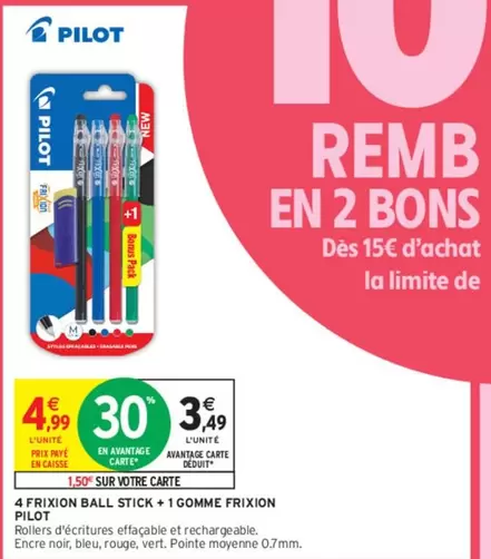 pilot - 4 Frixion Ball Stick +1 Gomme Frixion