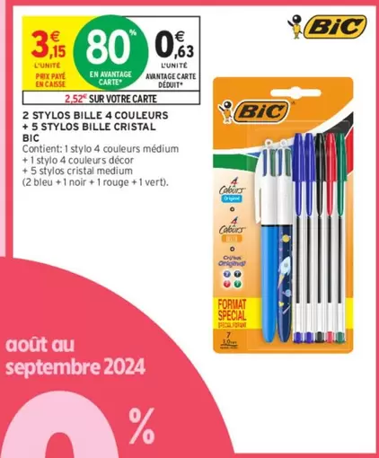 BIC - Ensemble de 7 Stylos Bille : 2 Stylos 4 Couleurs + 5 Stylos Cristal - Idéal pour la créativité et l'écriture