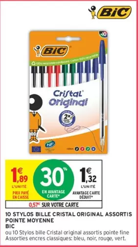 BIC - Pack de 10 Stylos Bille Cristal Original Assortis - Pointe Moyenne, Idéal pour l'Écriture Quotidienne