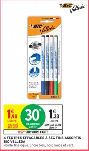 BIC Bel Velléda - 4 Feutres Effaçables À Sec Fins Assortis : Idéal pour vos projets créatifs !