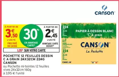 Canson Pochette 12 Feuilles Dessin C A Grain 24x32cm 224g - Qualité professionnelle pour vos créations artistiques