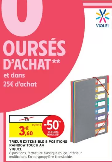 Viquel Trieur Extensible 8 Positions Rainbow Touch A4 - Pratique et Coloré pour Organiser vos Documents