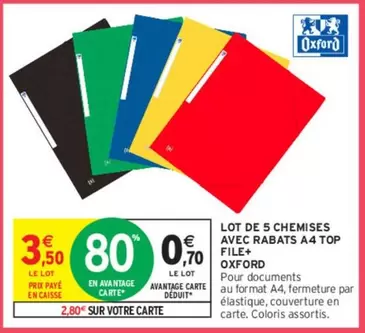 Oxford - Lot de 5 chemises A4 Top File+ avec rabats - Offre spéciale