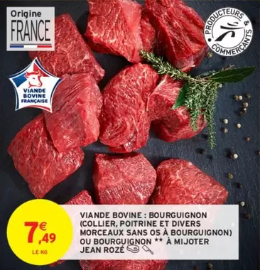 Jean Rozé - Viande Bovine : Bourguignon Collier, Poitrine et Morceaux Sans Os à Mijoter - Promo Viande de Qualité