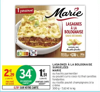 marie - lasagnes à la bolognaise surgelées