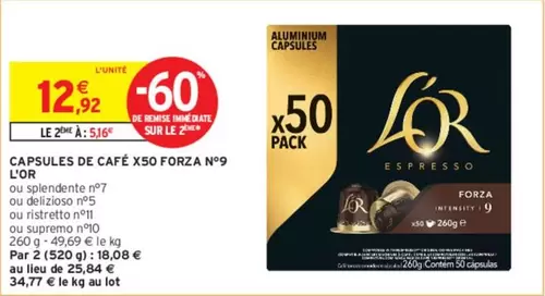 L'Or - Capsules De Café X50 Forza N°9