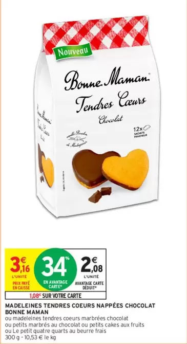 Bonne Maman - Madeleines Tendres Coeurs Nappées Chocolat : douceur et gourmandise en promo