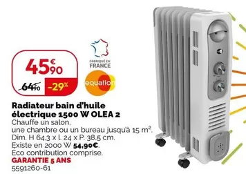 Equation - Radiateur Bain D'huile Électrique 1500 W Olea 2 offre à 45,9€ sur Weldom