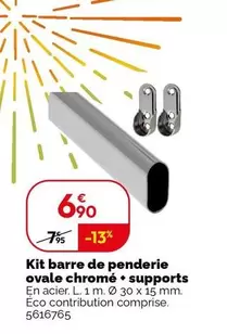 Kit Barre De Penderie Ovale Chromé + Supports offre à 6,9€ sur Weldom