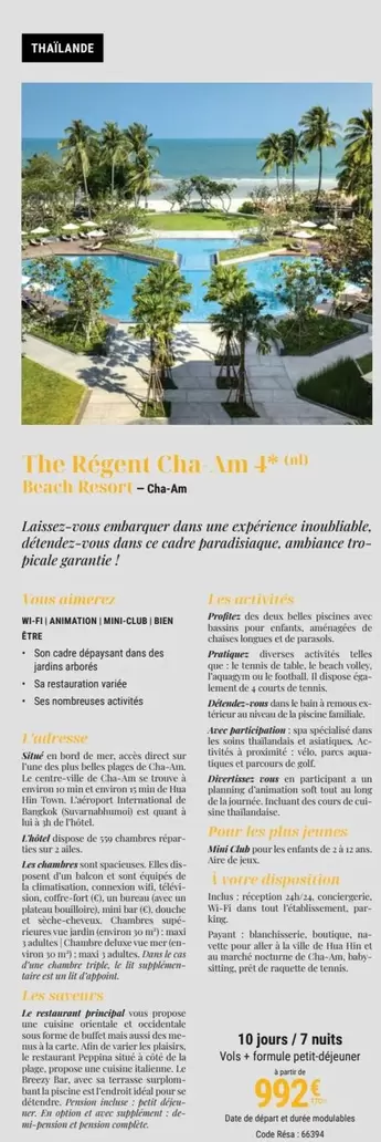 The Régent Cha-Am 4* offre à 992€ sur Havas Voyages