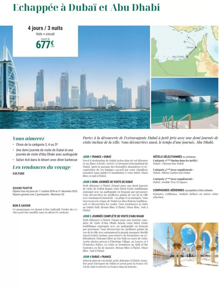 Echappée À Dubaï Et Abu Dhabi 4 Jours /3 Nuits offre à 677€ sur Havas Voyages