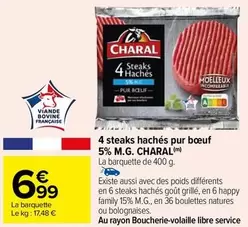 Charal - 4 Steaks Hachés Pur Bœuf 5% M.G.